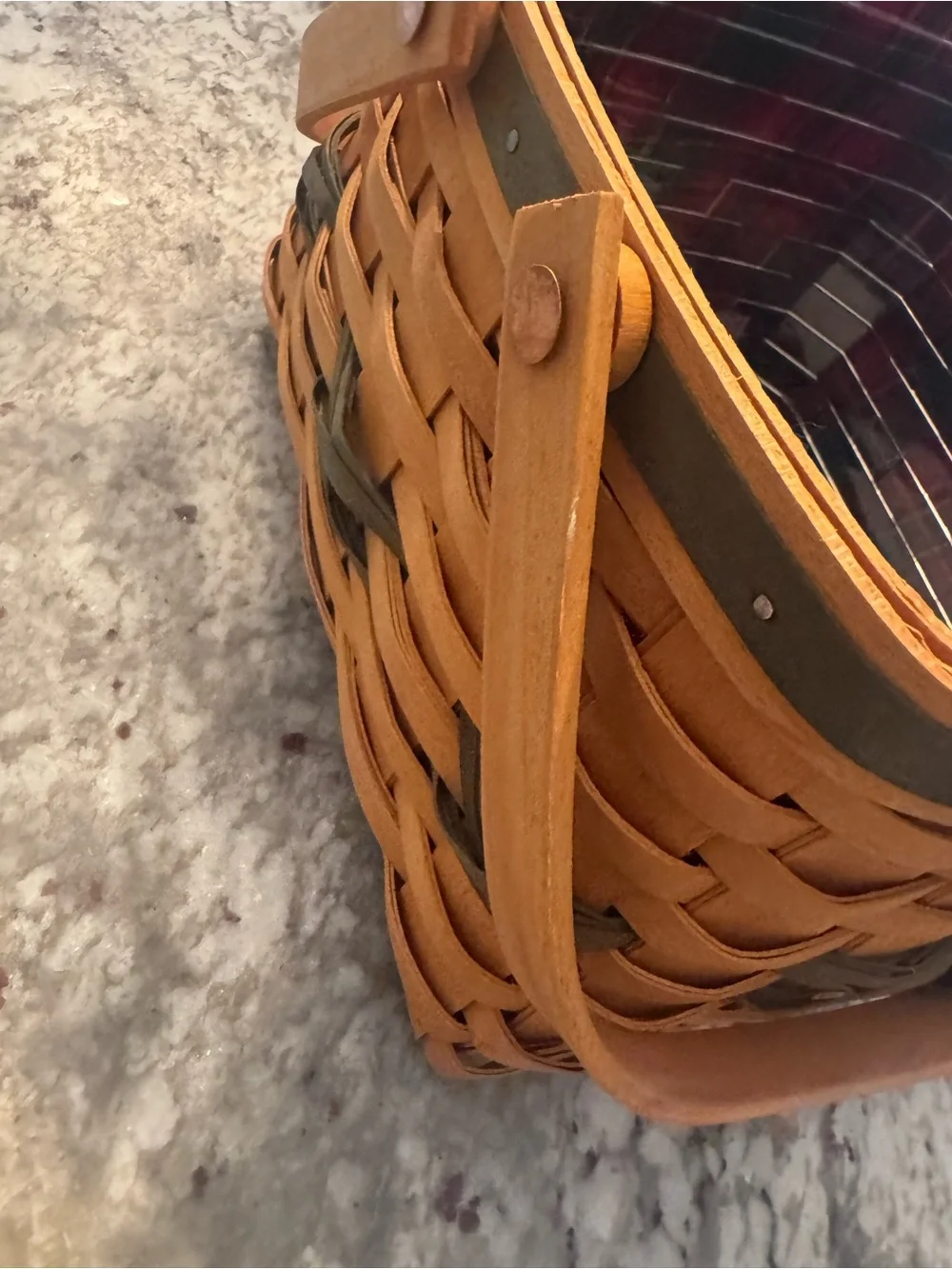 Longaberger Natural Brown Basket with Green Accent and Plaid Liner